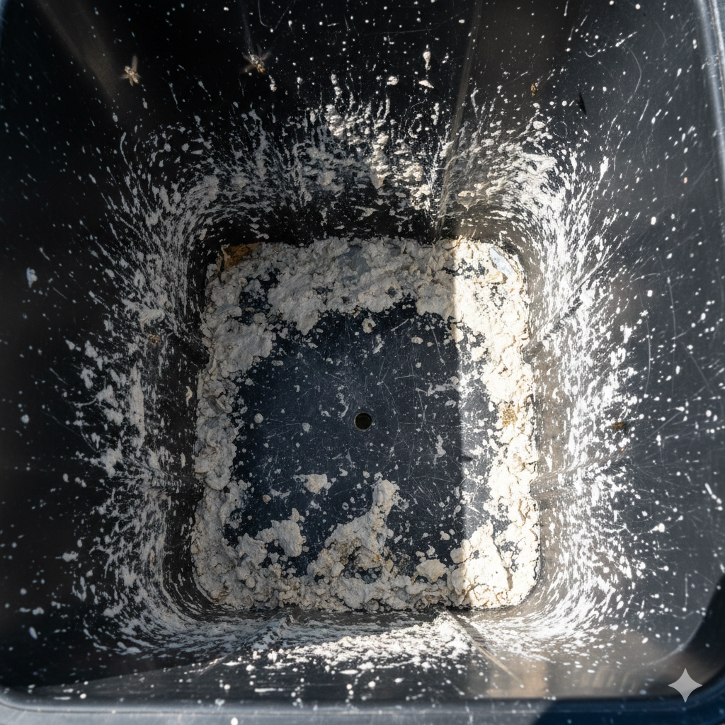 Dirty bin before cleaning