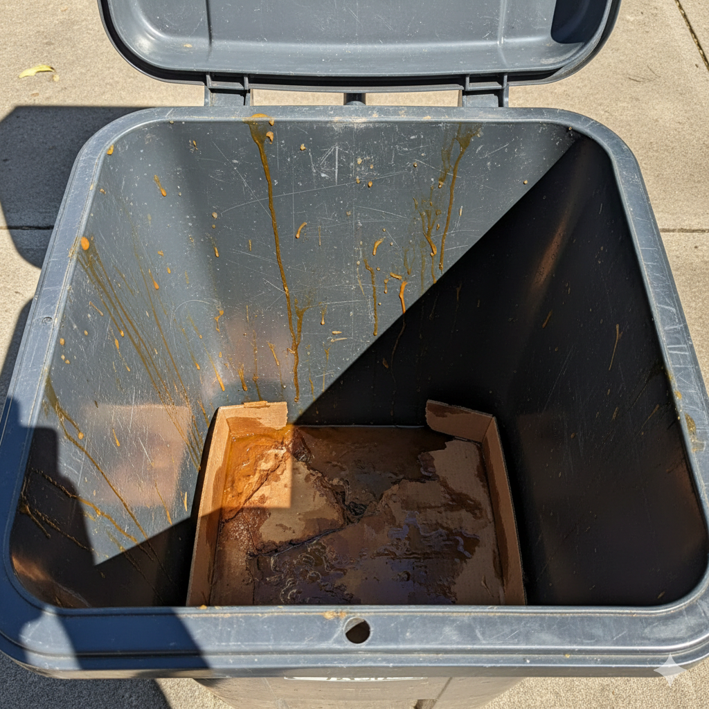 Dirty bin before cleaning