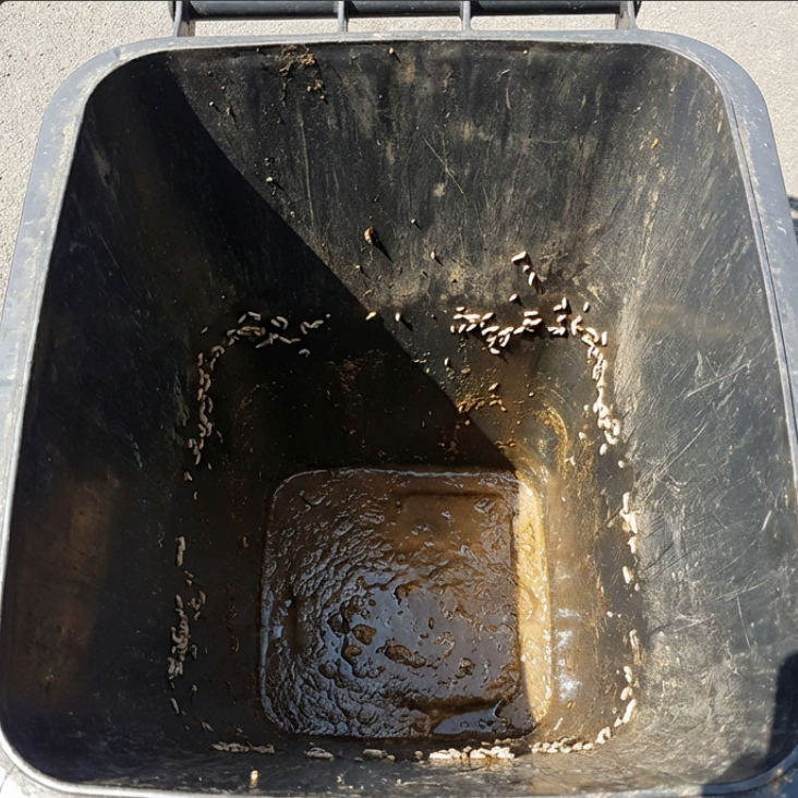 Dirty bin before cleaning